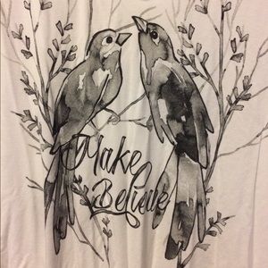 Women’s Long Sleeve T-Shirt Birds White Grey Top